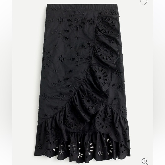NWT J. Crew Ruffle Front Eyelet Skirt in Black Size Small - Picture 1 of 10